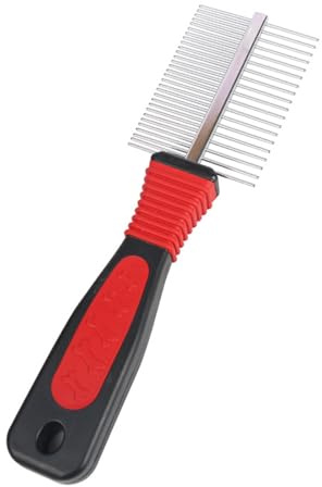 WOLMIK Dog & Cat Comb - Pet Grooming Combs, Double Row Stainless Steel Dogs Comb, Dog Cat Grooming Combs for Small Medium and Large Pets, Pet Fur Detangling Tool - Black & Red