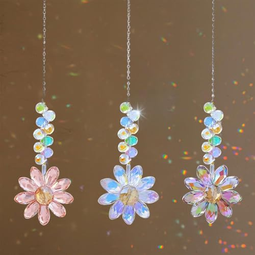 BelleVive 3 Piezas de capturadores de Sol de Girasol de Cristal para Colgar, Creadores de arcoíris para Interiores y Exteriores, terraza, hogar, jardín, decoración, Regalos