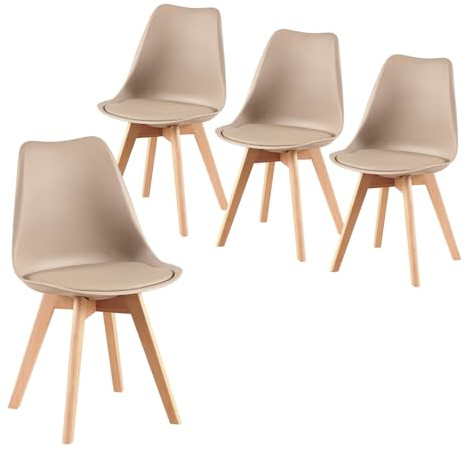 IPOTIUS Esszimmerstuhl Skandinavisch Retro mit weicher Polsterung, SGS-Zertifiziert - Küchenstuhl Massivholz Buchenholzbeinen (4er Set, Helles Khaki)