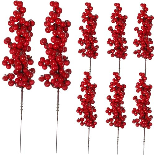 BESPORTBLE Frutos Rojos Artificiales Decorativos 8 Piezas Rojo Ramas Duraderas para Ramo Navideño Decoración De Fiesta y Arreglo Floral