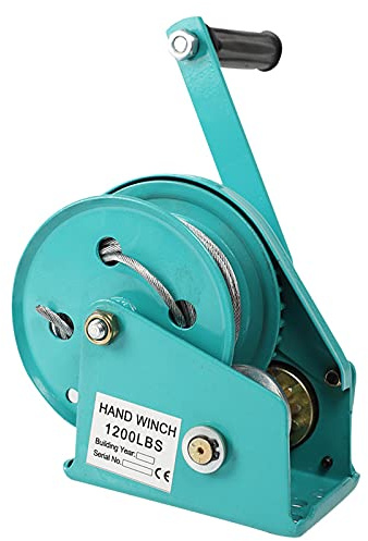 OZBME Heavy Duty Hand Winch 1200 Lbs, Two Way Ratchet Manual Winch with Cable and Steel Hook, Hand Crank Winch with Brake for Trailering or Loading Boat, 5m, 10m, 20m, 30m (1200lbs 10m)