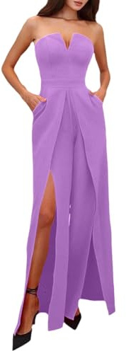 Générique Robe Ouverte Devant Combinaison évasée pour Femme, Jambe Large, col en V, épaules dénudées, Tenue décontractée pour Le Quotidien, Printemps, été, Automne Combinaison Jardinage (Purple, S)