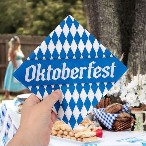 MEJOSER 40 Stück Oktoberfest x Prost Servietten Oktoberfest Deko 33x33cm Tischdeko Bayrisch Blau Weiß Partyservietten Bayerische Dekoration Party Tisch für Münchner Bierzelt