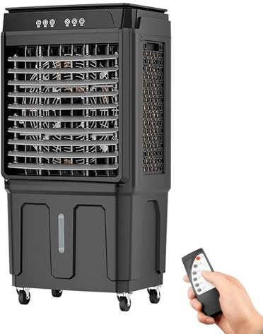Enfriador de aire evaporativo portátil, ventilador enfriador de agua con tanque de agua grande, oscilación de 120°, 3 velocidades, temporizador de 12 horas, control remoto para uso en interiores y