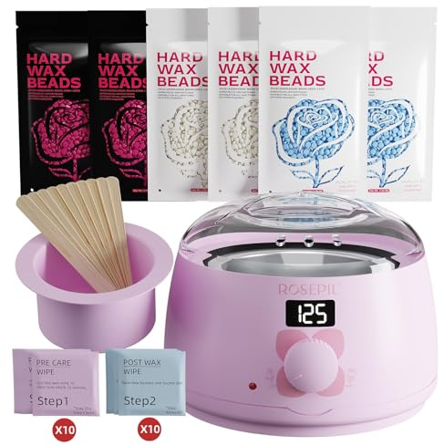 Rosepil Digital Wax Warmer - Beginner-Friendly Waxing Kit with Smart Temp Control, 6 Packs (3 Colors) Wax Beads for Targeted Hair Removal - Ideal for Body, Bikini, face, Home Salon Use