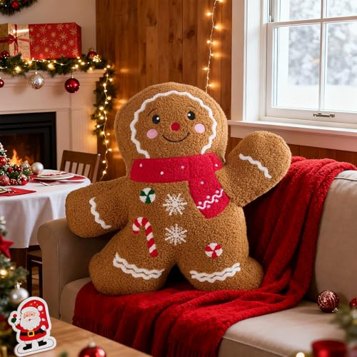 Lanpn Lebkuchenmann Weihnachtskissen, Lebkuchen Weihnachts Kissen Dekokissen Flauschiges Zierkissen für Geschenk Party Bett Sofa Couch Innenbereich Weihnachtsdeko Dekoration (Junge, 46x46,5cm)