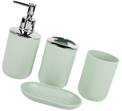 kokdid Juego de 4 organizadores de baño para cepillo de dientes, bandeja dispensadora de jabón, moderno, accesorios de baño, encimera
