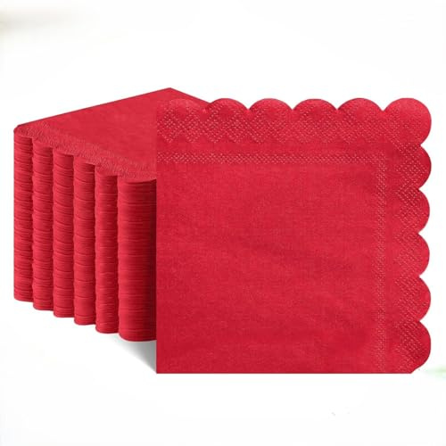 NatNarr 120 Stück Servietten Rot, 25 * 25 Cm Papierservietten Doppellagige Partyservietten Cocktailservietten Weihnachtsservietten für Hochzeit Weihnachten Geburtstage