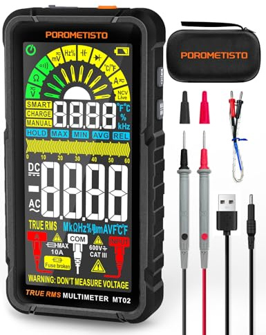 Digital Multimeter Tester 6000 Counts, Smart Multimeter Rechargeable, Auto-Ranging Voltmeter for Measuring Voltage and so on, Dual Fuse Overload Protection, Foldable Stand, Smart Input Jack Warning