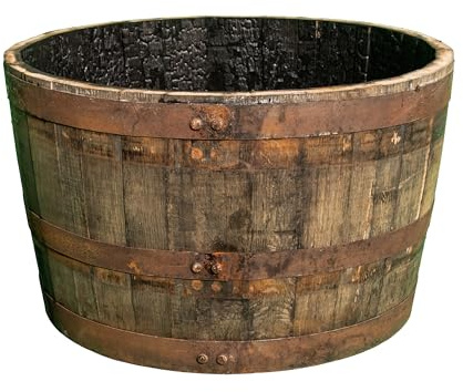 Générique Bac à Fleurs en Bois Style tonneau de Whisky – Demi-fût 60 cm, Plus Rustique et Original Que Les modèles en vin – Pot Vintage pour Jardin, terrasse & Balcon, résistant aux intempéries
