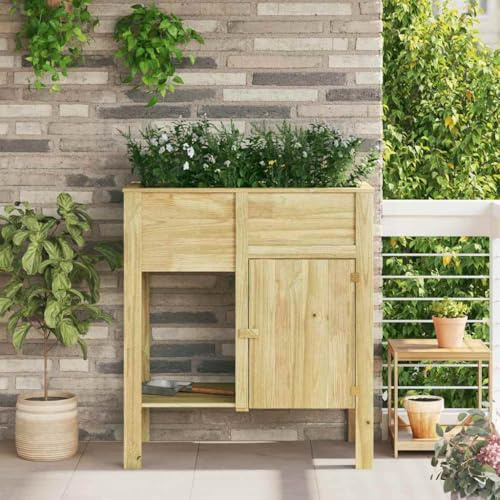QZZCED Macetero Elevado de Madera de Pino Natural para Exterior, Jardineras Altas de Cultivo para Flores, Hierbas y Hortalizas en Terraza o Jardín