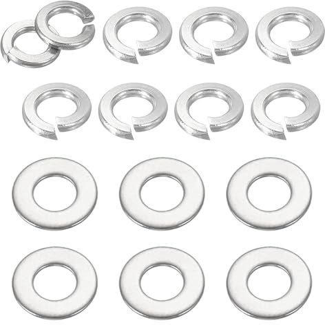 PATIKIL 100pcs Rondelles Plates M3.5, 100pcs Rondelles Grower M3.5 304 Acier Inoxydable Rondelles Grower Fendues Pour Vis Boulons Ecrous, Ton Argenté