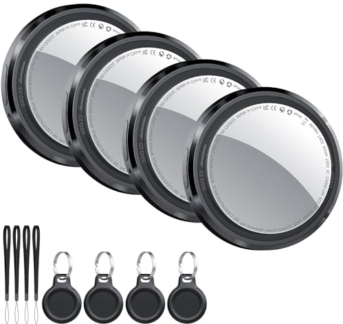 Smart Air Tracker Tag 4 Pack, Buscador de Objetos Bluetooth Funciona con Buscar Apple (sólo iOS), Localizador Bluetooth, Rastreador para Llaves, Cartera, Equipaje, Mochila, Batería Reemplazable, Negro