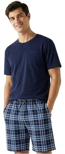 Get Trend Pigiama Uomo Corto Cotone Leggero, M-5XL, Completo Estivo 2 Pezzi con Maglietta Manica Corta e Pantaloncini, Regali per Lui (M, Blu Marina/Bianco)