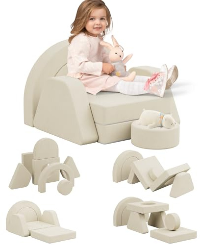NACHES Spielsofa für Kinder, Schlafsofa für Kinderzimmer Beige, Einzelsitz