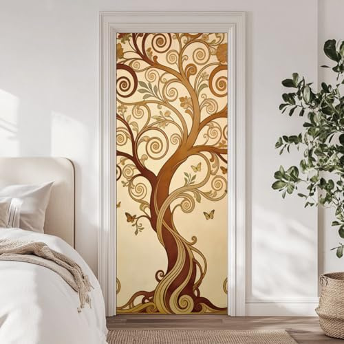 arricraft 2 pezzi 3D adesivi per porte autoadesivi, 80 cm x 199,9 cm decorazioni murali a forma di albero della vita vintage con foglie in PVC rimovibili, adesivi murali, carta da parati decorativa