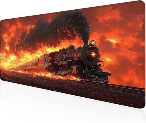Musmatta flamma spelmusmatta tåg stor skrivbordsmatta 1 000 x 400 x 3 mm, arbete från hem väsentligheter halkfri gummibas specialstruktur vattentålig yta slitstark skrivbord matt för bärbar dator Y1