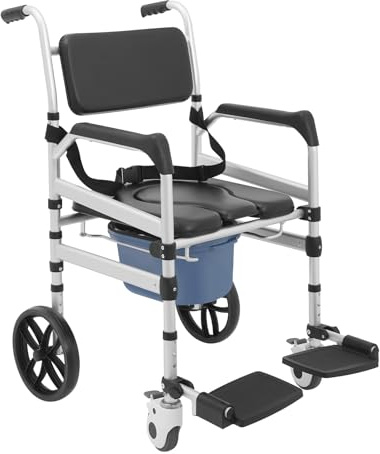 Faltbar Toilettenstuhl aus Aluminium mit Rollen,bis 150 kg belastbar,46-51cm Höhenverstellbar Badezimmerrollstühle,Duschrollstuhl für Senioren und Mobilitätseingeschränkte (U-förmige Platte)