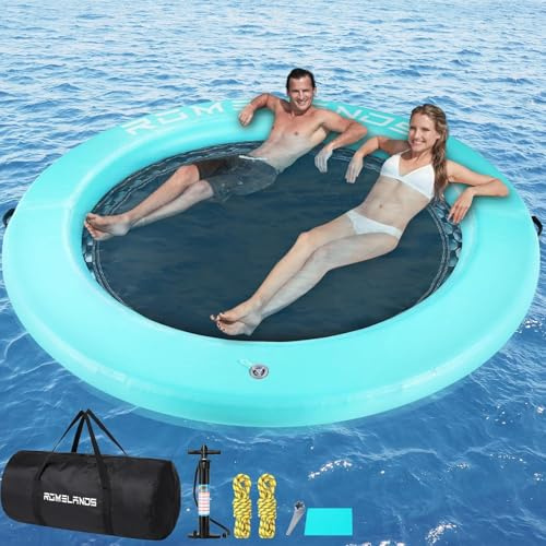 Inflatable Water Hammock Floating Dock, Round Float Ring for Summer Party, Heavy-Duty Raft Platform for Lakes Pools Oceans