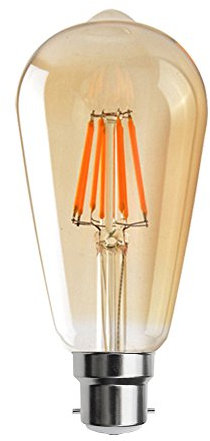 Vintage Bayonet LED Bulb, ST64 6W(60W Equivalent) B22 LED Filament Dimmable Edison Bulb, Warm White 2700K Amber Glass 600lmn, Retro Antique Style Squirrel Cage Lamp 220V - Pack of 1