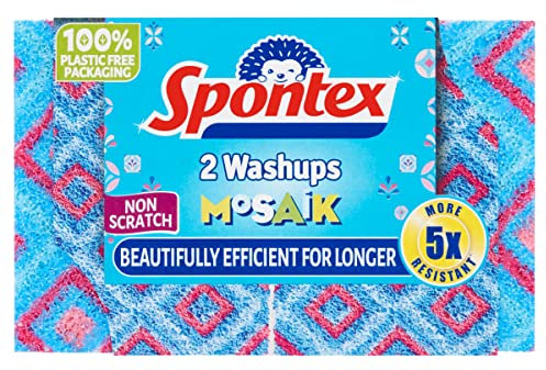 Spontex Washups Mosaik Non Scratch Sponge Scourer, Pack of 2, Blue