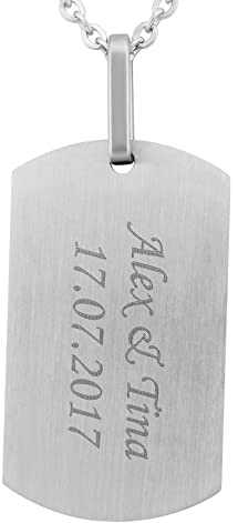 Hanessa Personalisierte Kette mit Gravur Edelstahl 50 cm mit Anhänger Dog Tag Erkennungsmarke in silber - Personalisierte Halskette für Männer und Frauen - Personalisierter Schmuck Damen Herren