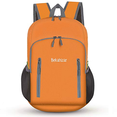 Bekahizar Faltbarer Rucksack Leicht Klein Wanderrucksack 20L Reiserucksack Tagesrucksack Tasche für Männer Frauen Jugendliche Outdoor Wandern Reisen (orange)