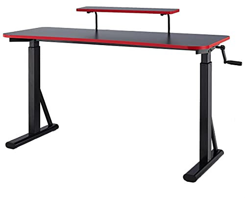 Amazon Basics Rechteckig Höhenverstellbarer Gaming-computertisch mit erhöhter Monitorablage, 63.5 D x 140 W X 127 H cm, Rot