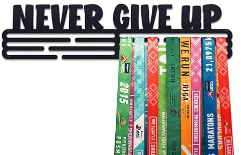 United Medals Never Give Up Sports Medal Hanger Display | Steel Holder Rack | Wall Mount Frame