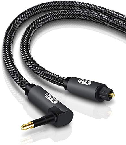 EMK Cavo Audio Ottico 1M da 90 Gradi Mini Toslink a Toslink - Rivestimento in Nylon Intrecciato, Ultra Resistente - Adattatore Convertitore Jack Maschio Maschio