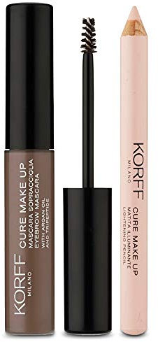 Korff Kit Sopracciglia con Mascara Sopracciglia e Matita Illuminante per Sopracciglia Definite, Folte e Forti, Risultato Naturale e Preciso per un Sguardo Definito e Luminoso, Marrone 02