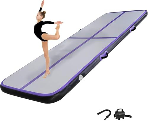 KIKILIVE 20CM Hoch Gymnastikmatte Tumbling Matte, 3M Aufblasbar Gymnastik Track Matte Air Turnmatte mit Luftpumpe Aufblasbare Sportmatte für Fitness/Outdoor/Yoga/Training usw