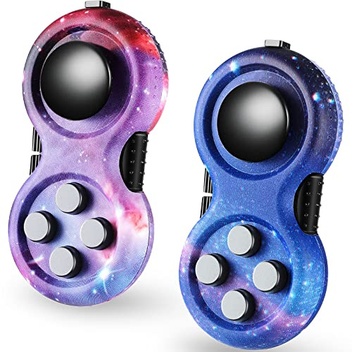 Skylety 2 Pcs Fidget Toys for Adults Controller Fidget Pad Stress Relief Cube Clicker Game Controller Sensory Educational Toy for Adhd Autism Relief Stress Anxiety(Starry Purple and Starry Blue Style)
