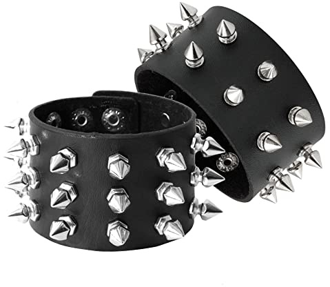 Eigso Bracciale Punk Gothic Spike 2 Pezzi Con Borchie Larghe Bracciali Steampunk Per Uomini E Donne