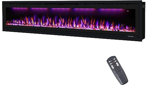 74in/188cm Electric Fireplace,Recessed and Wall Mounted Heater,Touch & Remote & APP Control,Timer,Multi-Color Flame and Light, 62°F-99°F Thermostat