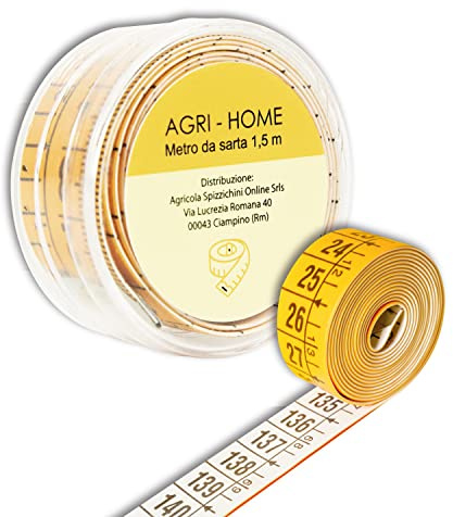 AGRI^HOME - Mètre de couturière souple pour mesure et mensuration, avec étui pratique refermable en plastique rigide, centimètre professionnel idéal, mètre enrouleur double graduation [1,5m]