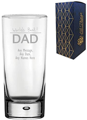 Personalised Engraved Fathers Day Bubble Hiball Glass, 13oz/384ml Cocktail, Thoughtful Customised Gift, Laser Engraved in The UK, Dishwasher Safe Clear Glass, Dishwasher Safe