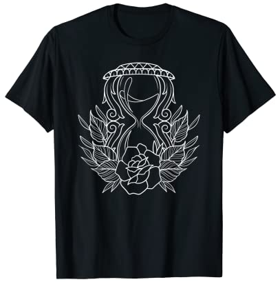 Amerikanische traditionelle Sanduhr mit Rosenumriss-Tattoo T-Shirt