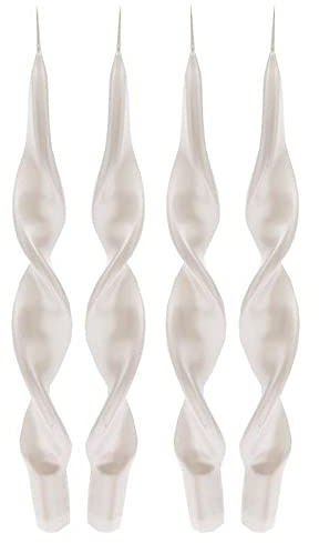 Confezione da 4 pezzi CANDELA lunga torciglione 27 cm BIANCO PERLATO