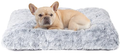 EHEYCIGA Panier Chien Petite Taille, Coussin Chiens Anti Stress Lavable et Antidérapant, Moelleux Lit pour Chien Peluche, Gris, 60x45cm