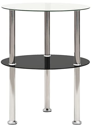 BADJAS Beistelltisch Couchtisch Telefontisch Wohnzimmertisch mit 2 Ablagen Transparent Hartglas,Stilvoll und Praktisch,Elegant und Stimmungsvoll