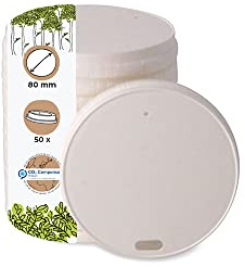 BIOZOYG Kartonglock med dryckesöppning I Kaffe-to-go lock Ø 80 mm vit I För Kaffe-To-Go pappersmugg I Biologiskt nedbrytbar och komposterbar I Kaffemuggslock med dryckeshål I 50 stycken