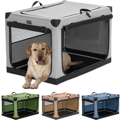 Petsfit Hundebox faltbar, Hundebox für zuhause Verstellbarer Stoffbezug mit Spiraleisenrohr, Hundetransportbox Auto Stoff für große mittlere kleine Hunde,Leicht zu Verstauen
