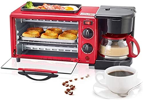 CAZARU Horno eléctrico multifunción Máquina de Desayuno Tres en uno Cafetera pequeña Tostadora automática Sartén eléctrica Sandwichera Mini Horno 9L Mini hornos