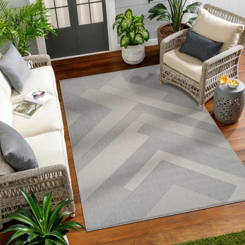 Livabliss Alfombra Exterior Terraza Geométrica Tekeli - Alfombras de Exterior/Interior - Alfombra Boho Resistente a los Rayos UV y a Las Manchas - Alfombras Grande 160x213cm, Gris y Marfil