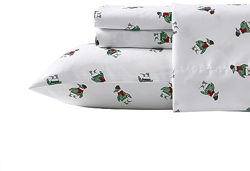 Nautica - Full Sheet Set, Brushed Flannel Bedding Set, Soft & Cozy Room Essentials (Penguin Toss, Full)