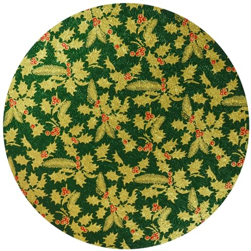 Culpitt Christmas Cake Boards, Classic Gold and Red Holy Design On A Green 12mm Drum for Festive Treats 10 Round - 5 Pack