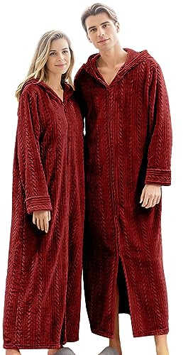 Chnnamzu Bademantel Flauschig für Herren Und Damen - Bademantel Damen Frottee Mit Kapuze - Bademantel Damen Lang - Hausmantel Damen ReißVerschluss - Morgenmantel Damen Lang Warm