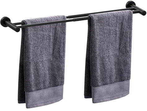 HONPHIER Portasciugamani Regolabile Portasciugamani Muro Portasciugamani da parete Porta Salviette Da Bagno Salviette Acciaio Inossidabile Cromato Retrattile 43-72CM, Nero (Doppie Barre)