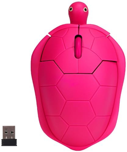 KeautFair Kabellose Maus in Tierschildkrötenform, tragbar, kabellos, ergonomisches Design, 2,4 GHz, 1600 DPI, leise, für Laptops, iPad, Windows, iOS, Kinder, Geschenk (Rose Red)